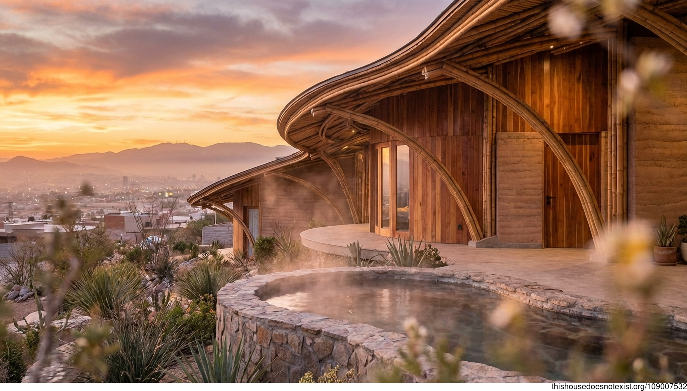 Curved Bamboo Springs at Sunset - Architecture Ideas - Designed by AI