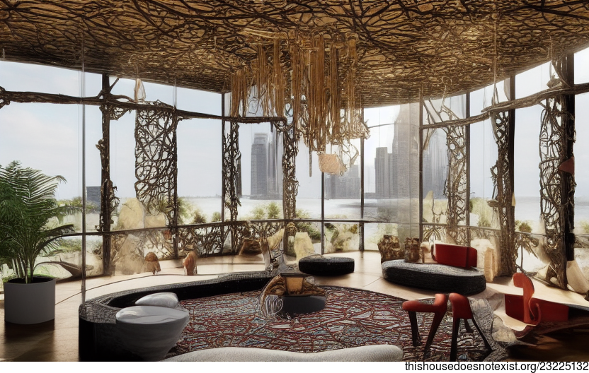 New York City Living Room Interior with Beach Night View - Architecture ...